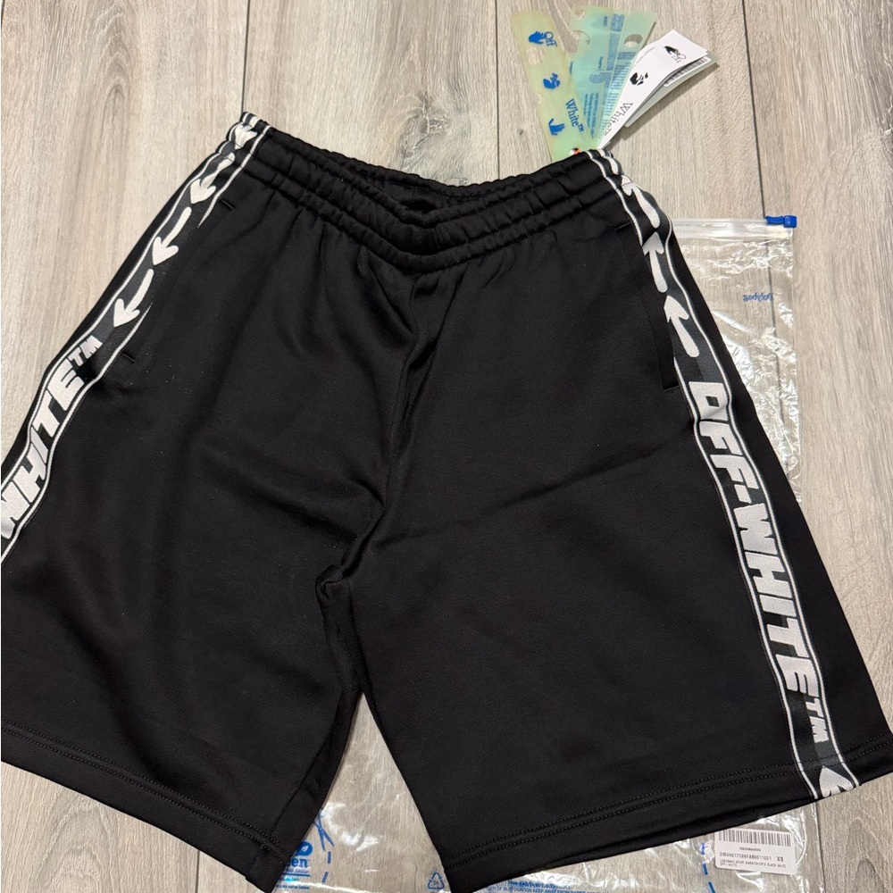 Off-White Black Athletic Shorts with White Logo Trim
